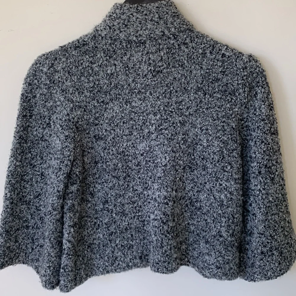 TWEEDS wool blend high neck bell sleeve 3 button sweater black gray SZ S cropped - Picture 5 of 7